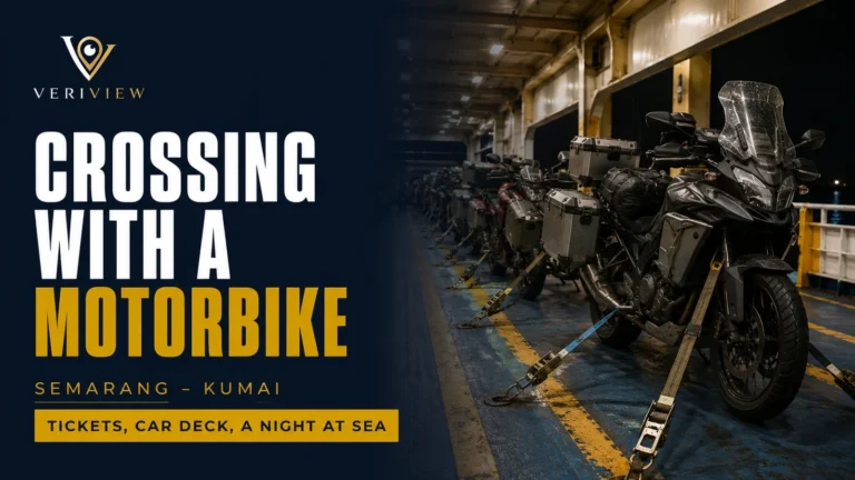 Sampul artikel Veriview tentang menyeberang kapal Semarang ke Kumai membawa sepeda motor