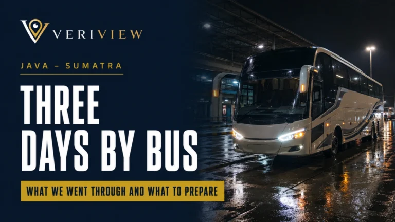 Sampul artikel Veriview tentang perjalanan naik bus dari Jawa ke Sumatera selama tiga hari